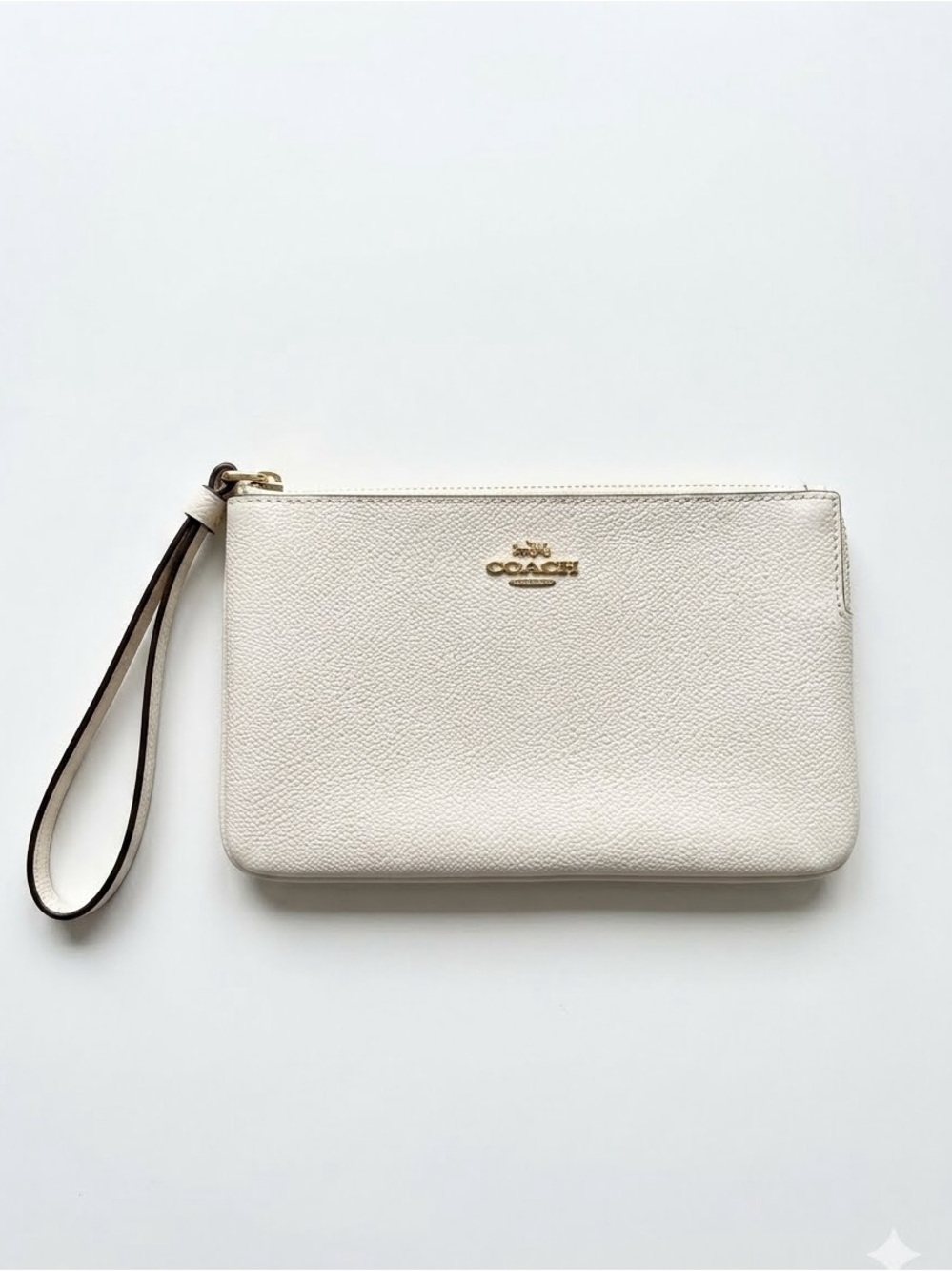 Coach Pebble Leather Corner Zip Wristlet Chalk White Gold